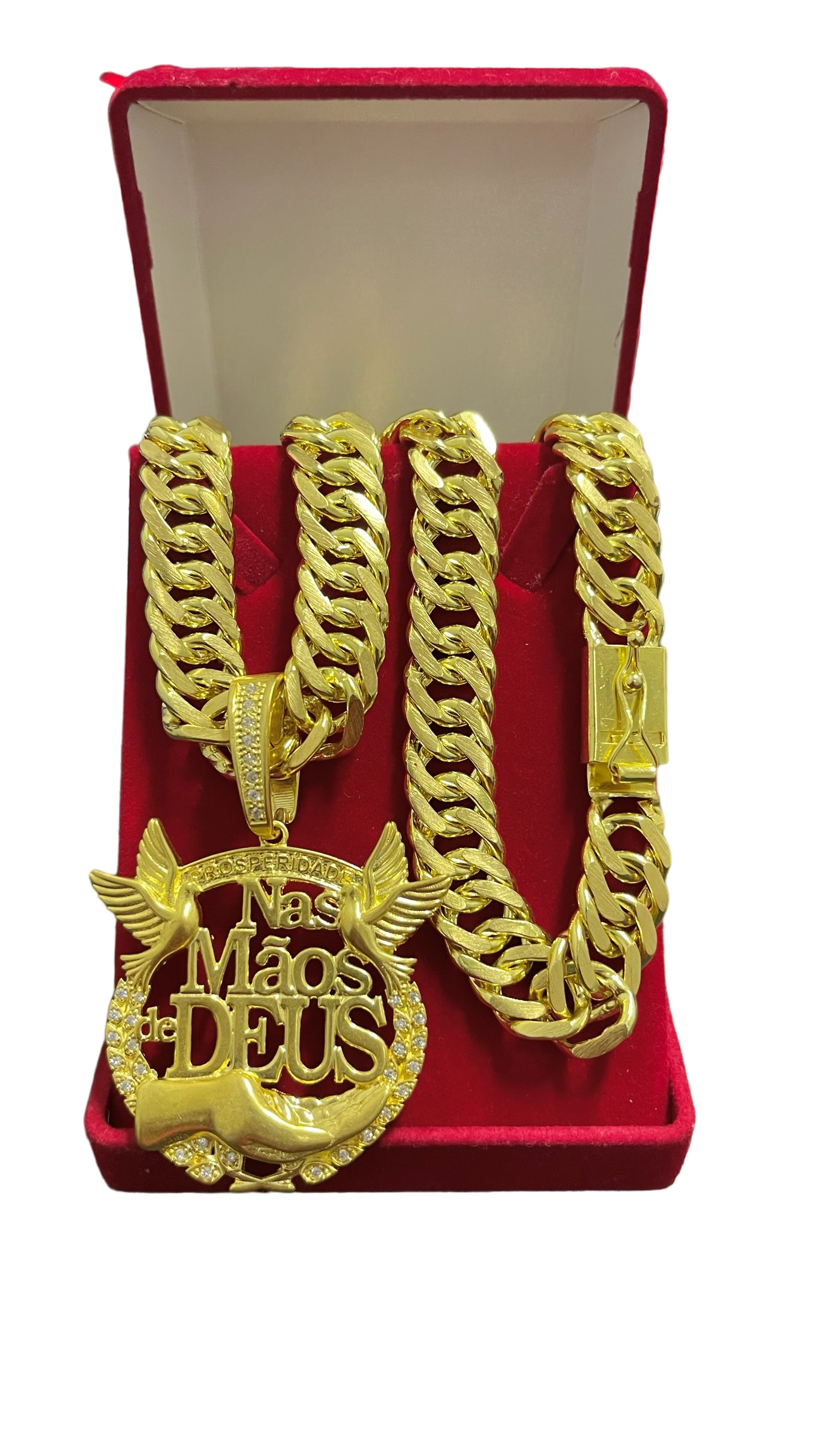CORRENTE ELO GRUMET 18MM + PINGENTE PERSONALIZADO NAS MÃOS DE DEUS - WRDJOIAS