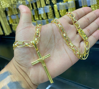 CORRENTE ELO IMPERADOR 12MM + PINGENTE CRUZ PALITO DUPLA