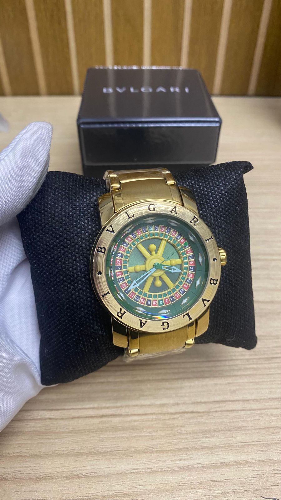 RELOGIO BVLGARI DOURADO ROLETA VERDE