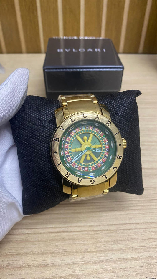 RELOGIO BVLGARI DOURADO ROLETA VERDE