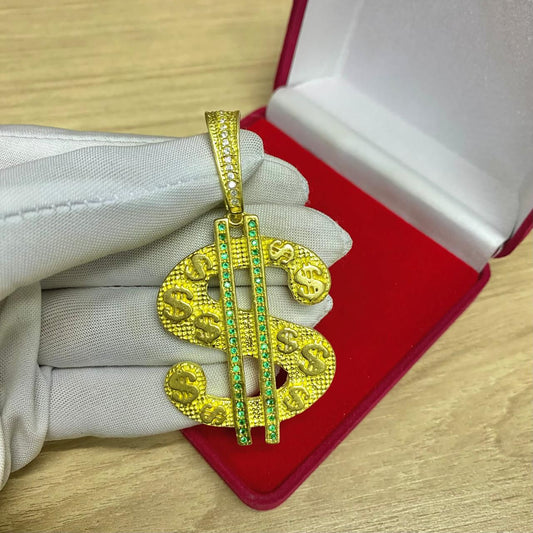 PINGENTE CIFRÃO PEDRAS VERDES