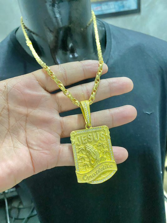 CORRENTE ELO TRANÇADO 8MM + PINGENTE JESUS GRATIDÃO