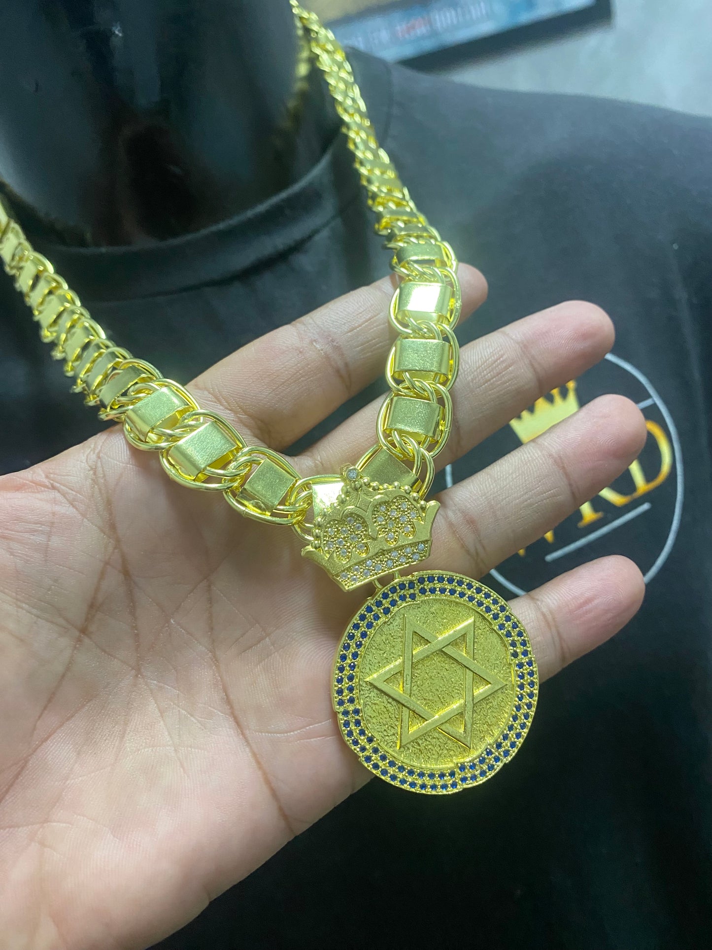 CORRENTE ELO DUBAI 14MM + PINGENTE ESTRELA DE DAVI BORDA CRAVEJADA - WRDJOIAS