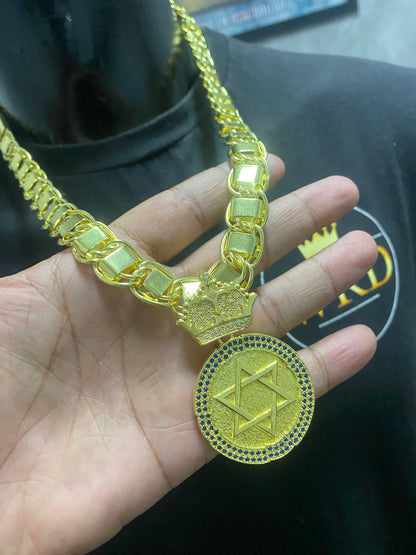 CORRENTE ELO DUBAI 14MM + PINGENTE ESTRELA DE DAVI BORDA CRAVEJADA - WRDJOIAS