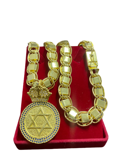 CORRENTE ELO DUBAI 14MM + PINGENTE ESTRELA DE DAVI BORDA CRAVEJADA - WRDJOIAS