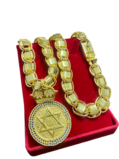 CORRENTE ELO DUBAI 14MM + PINGENTE ESTRELA DE DAVI BORDA CRAVEJADA - WRDJOIAS