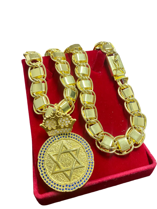 CORRENTE ELO DUBAI 14MM + PINGENTE ESTRELA DE DAVI BORDA CRAVEJADA - WRDJOIAS