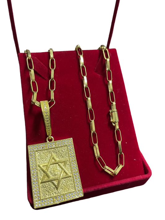 CORRENTE ELO CARTIE 5MM + PINGENTE ESTRELA DE DAVI BORDA CRAVEJADA - WRDJOIAS