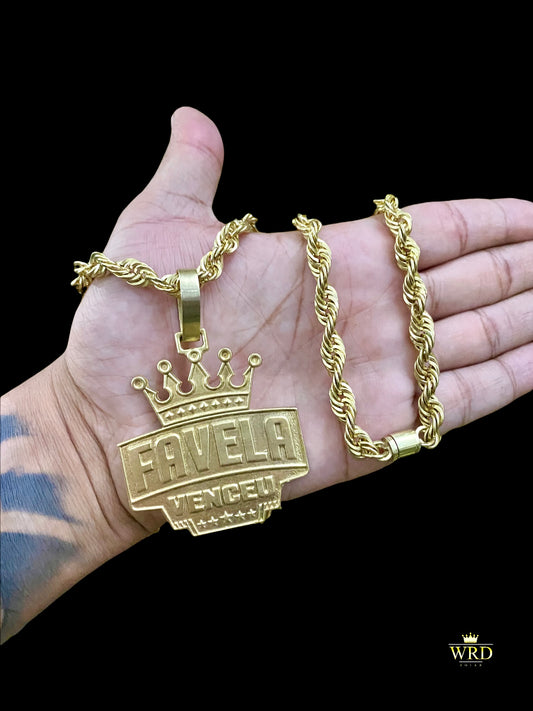 CORRENTE ELO BAIANO 10MM COM PINGENTE FAVELA VENCEU - WRDJOIAS