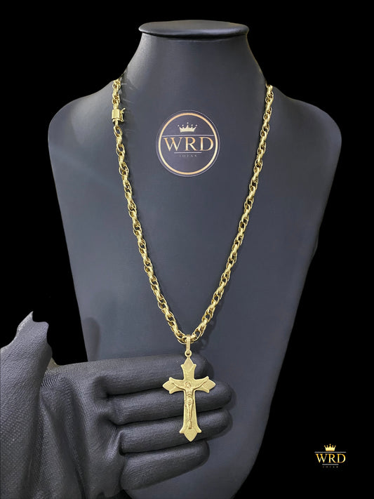 CORRENTE ELO TRAÇADO 8MM COM PINGENTE CRUCIFIXO - WRDJOIAS