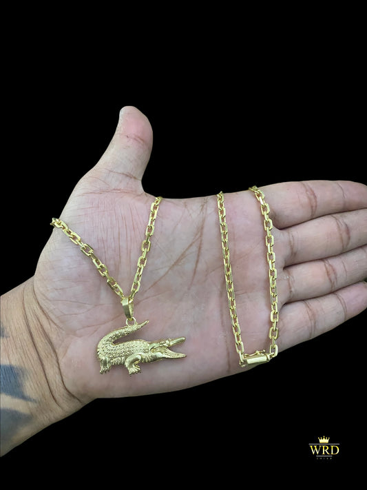 CORRENTE ELO CADEADO 5MM COM PINGENTE JACARÉ - WRDJOIAS