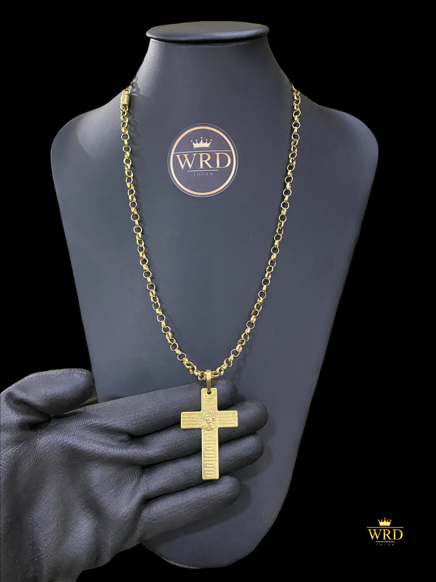 CORRENTE ELO PORTUGUÊS 7MM COM PINGENTE CRUCIFIXO BIBLIA - WRDJOIAS