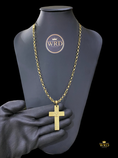 CORRENTE ELO PORTUGUÊS 7MM COM PINGENTE CRUCIFIXO BIBLIA - WRDJOIAS