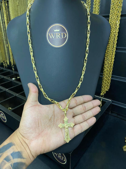 CORRENTE ELO TRANÇADO (8MM) + PINGENTE JESUS NA CRUZ - WRDJOIAS
