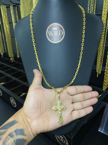 CORRENTE CADEADO QUINA (6MM) + PINGENTE JESUS NA CRUZ - WRDJOIAS