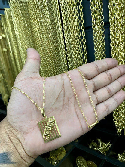 CORRENTE CADEADO LONG + PINGENTE PLACA JESUS - WRDJOIAS