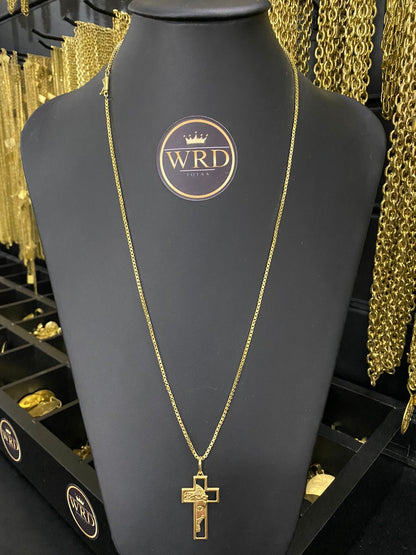 CORRENTE VENEZIANA + PINGENTE CRUZ ROSTO DE CRISTO - WRDJOIAS