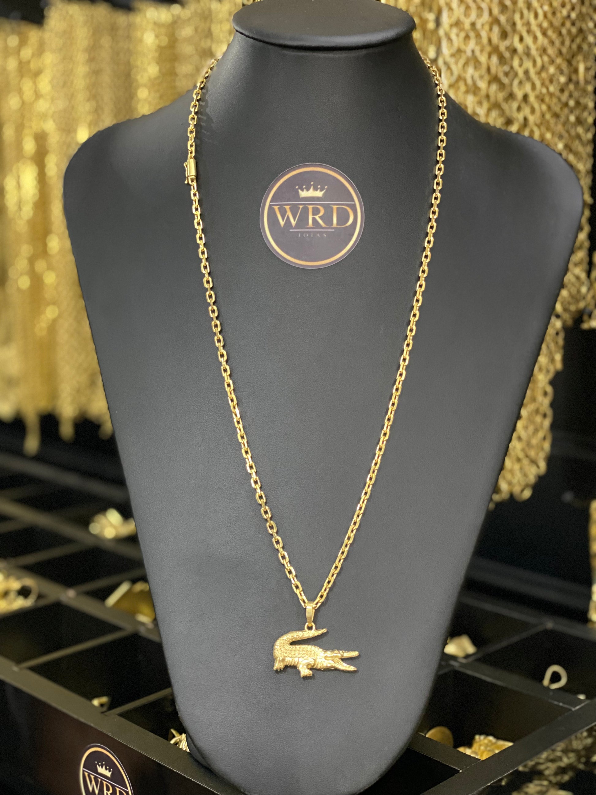 CORRENTE ELO CADEADO 5MM COM PINGENTE JACARÉ - WRDJOIAS