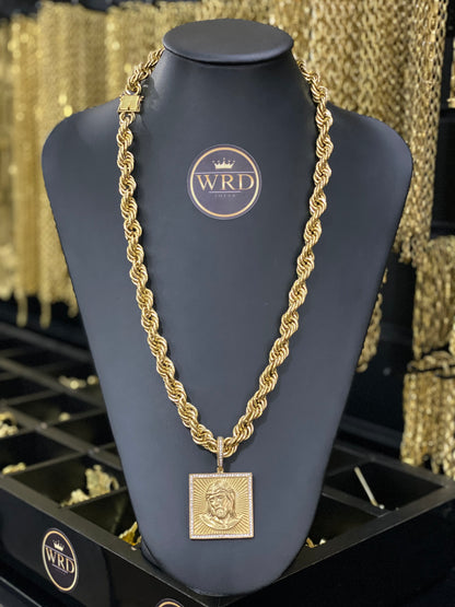 CORRENTE ELO BAIANO 16MM COM PINGENTE PLACA QUADRADA ROSTO DE CRISTO CRAVEJADO - WRDJOIAS